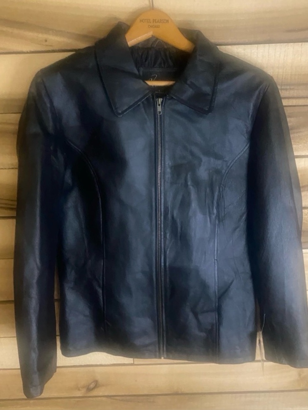 NWT Tirage Black Leather Zip-Front Jacket - quilted lining size large